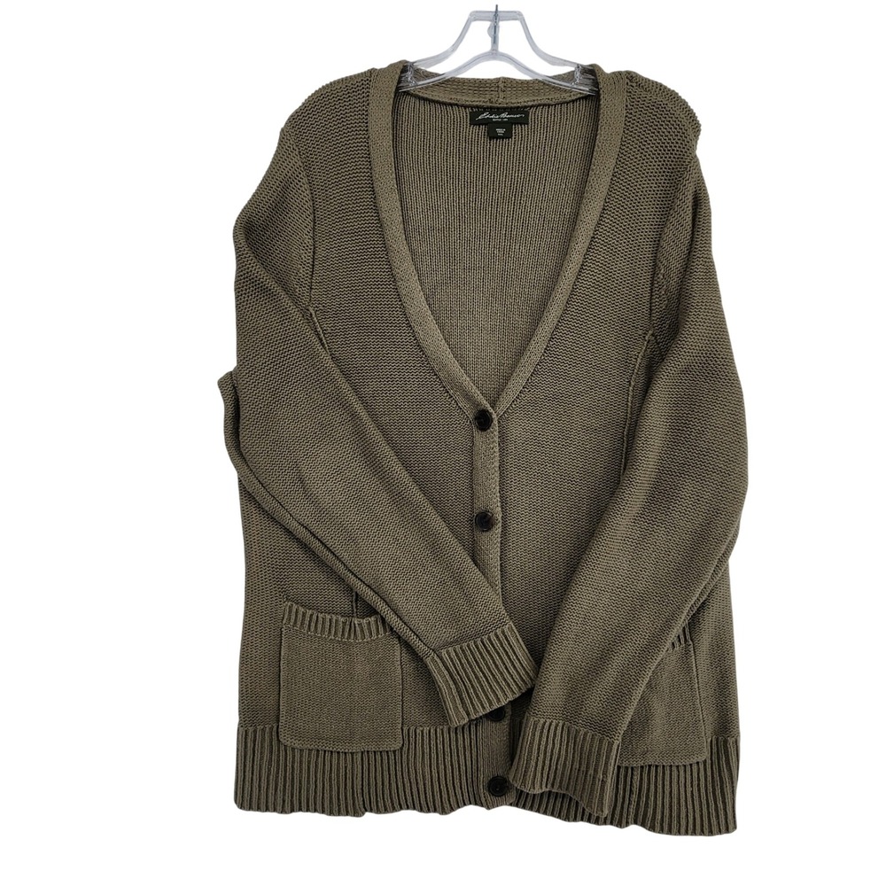 Eddie Bauer XXL Olive Green Cardigan Sweater Chunky Knit Button Front Gorpcore